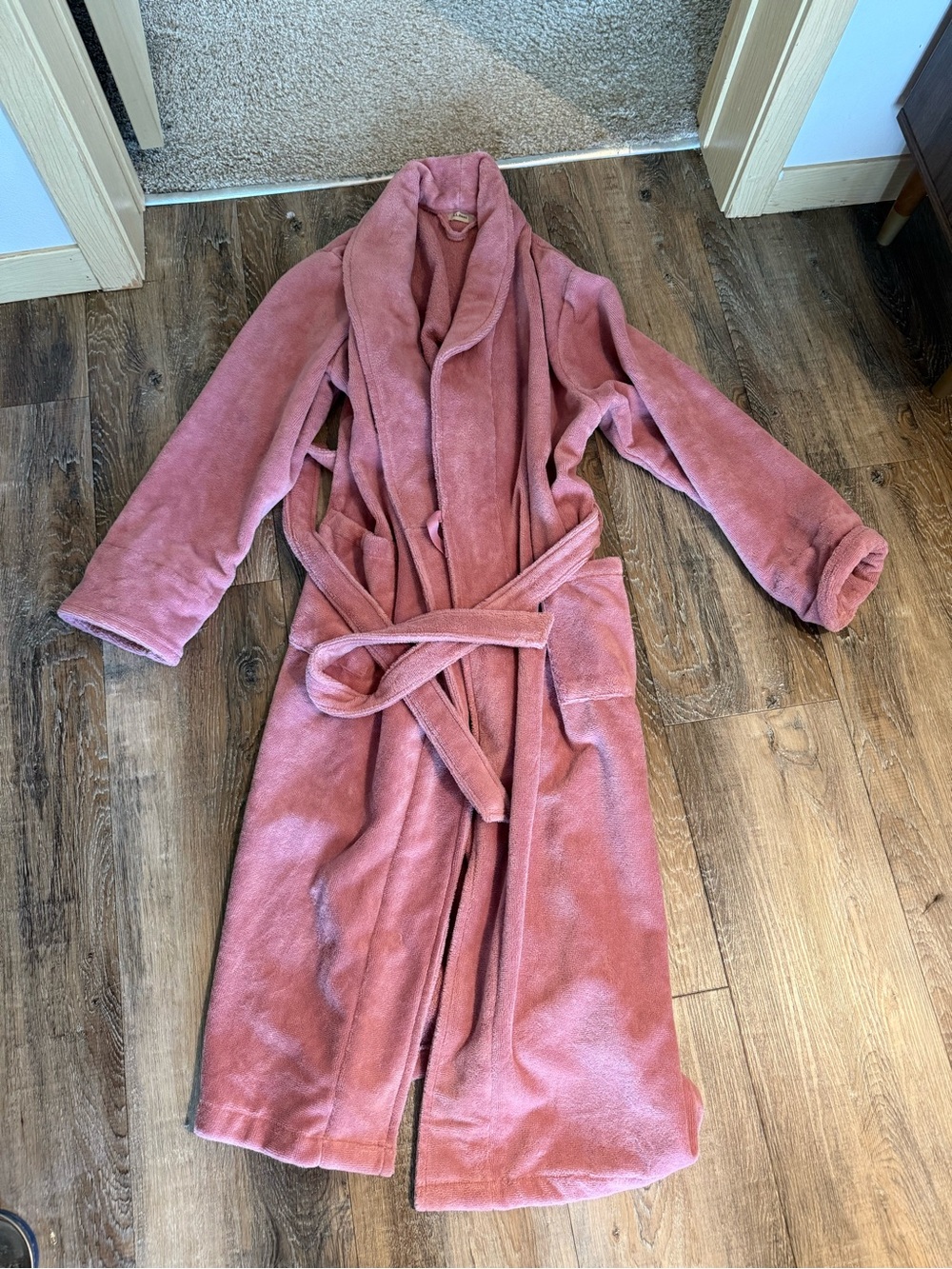 L.L. Bean Plush Shawl-Collar Long Robe Coat in Dusty Rose